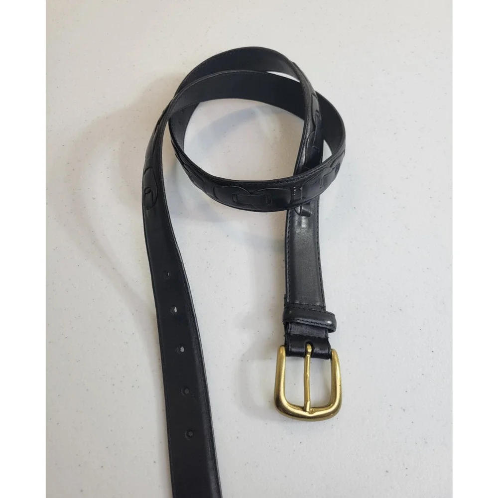 Men's Black Leather Oil Tanned Cowhide Embossed Work Casual‎ Dress Belt Size 38